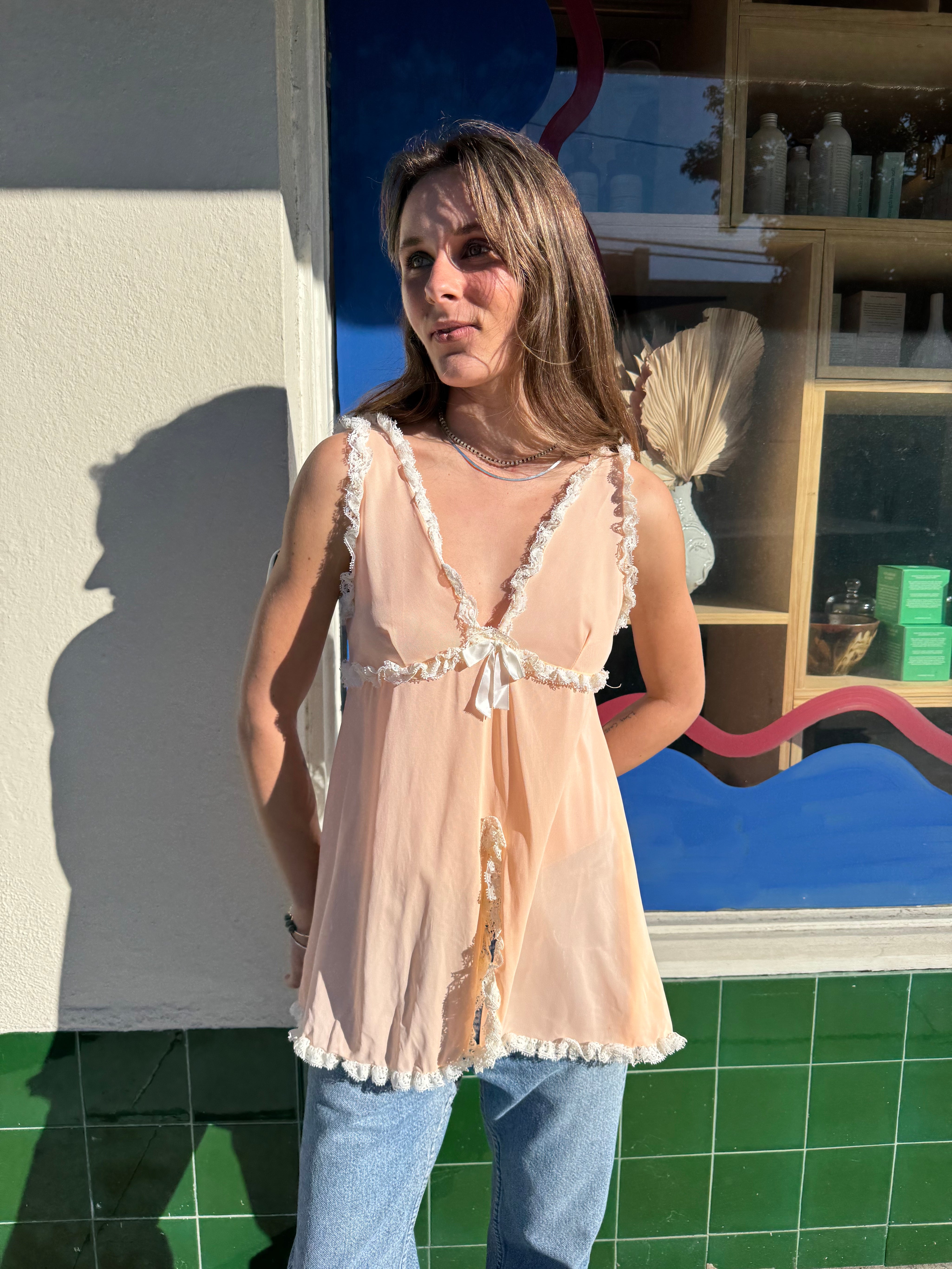 Peach Lace Mini Slip Dress