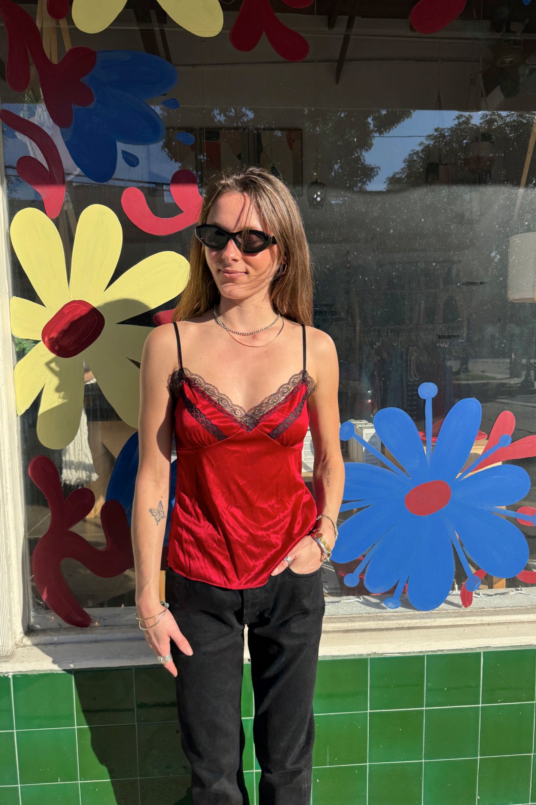 Burgundy + Black Lace Cami