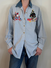 Christmas Striped Button Up