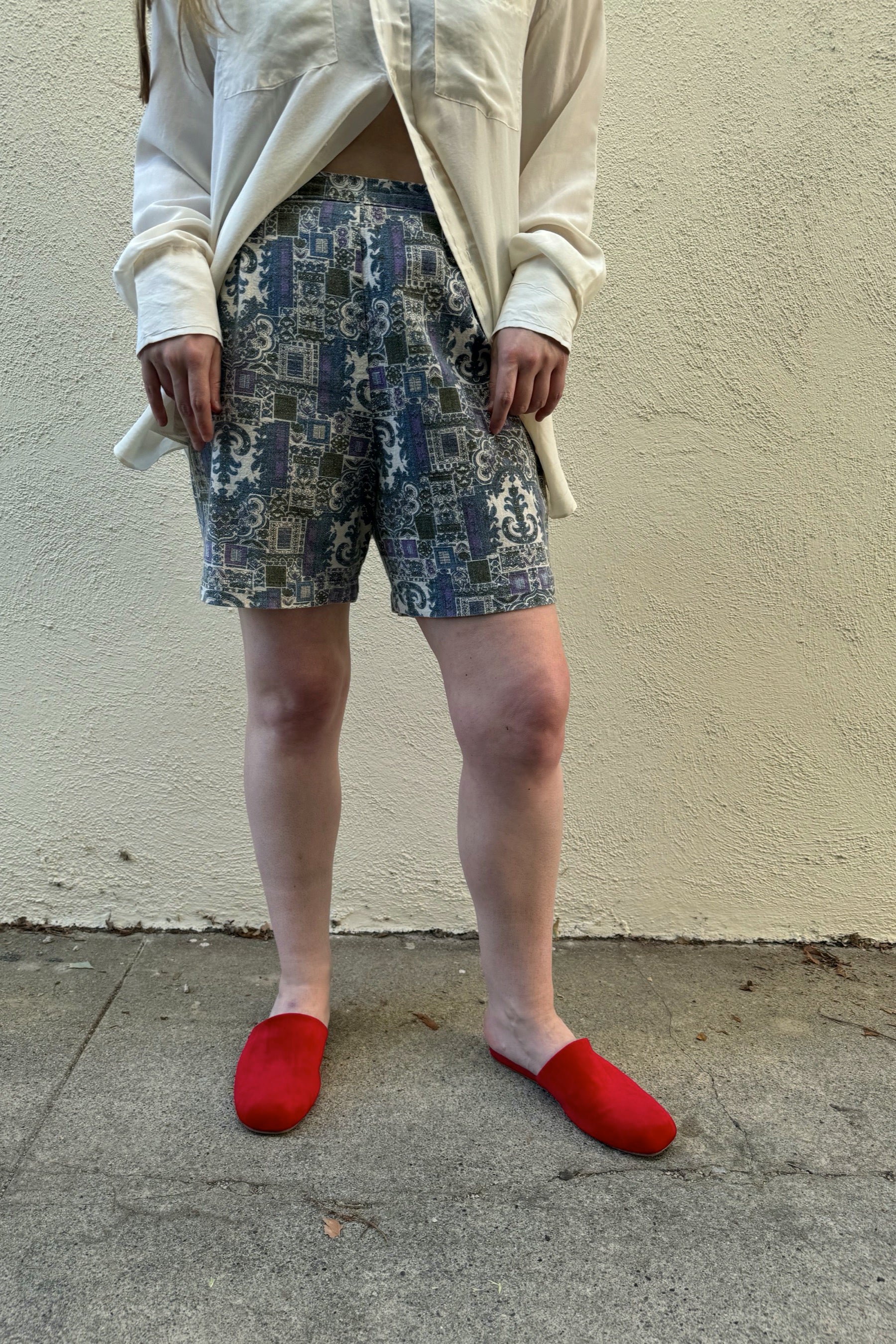 60s Linen Block Print Shorts