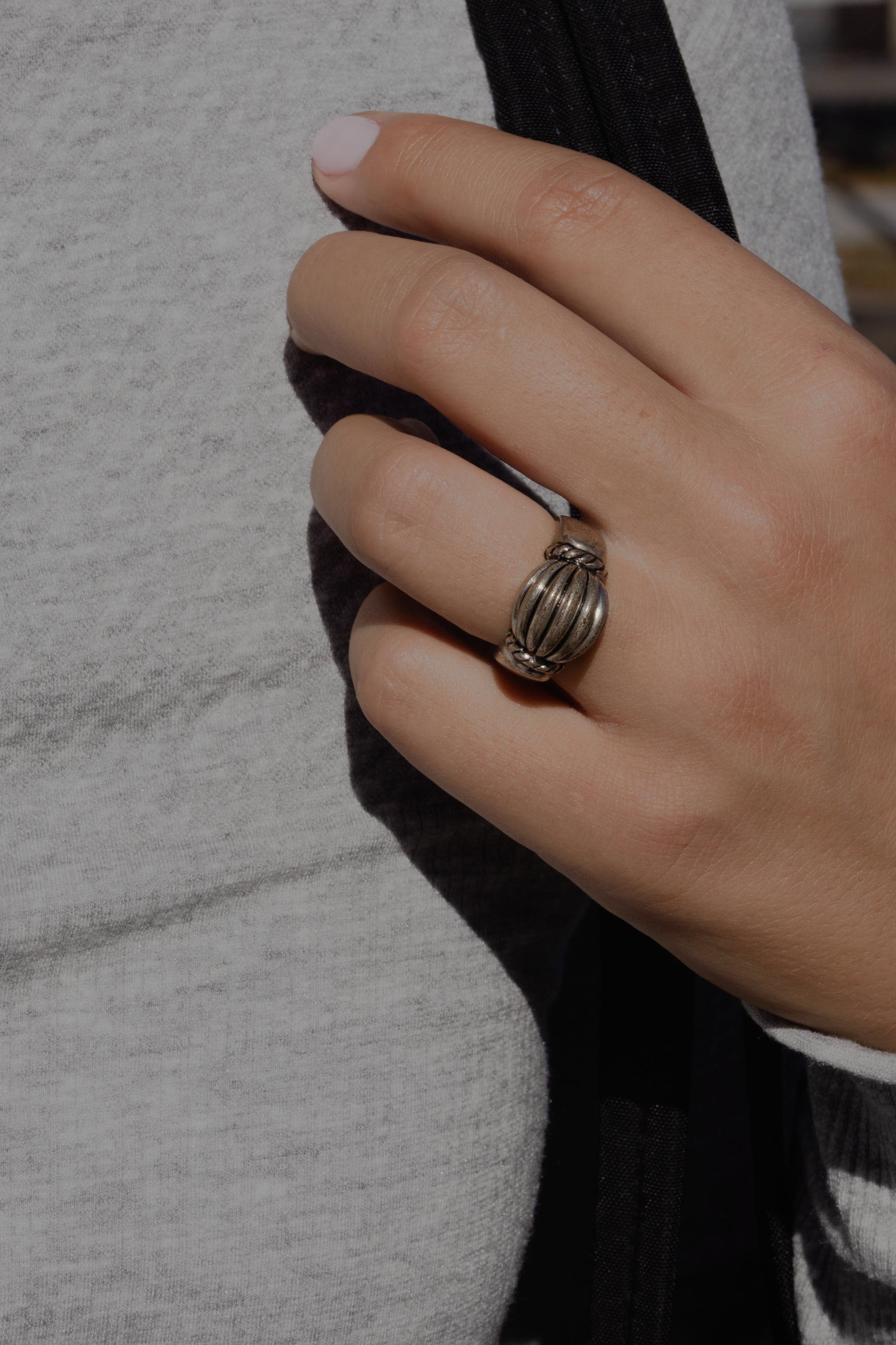 Silver Ribbed Dome Ring