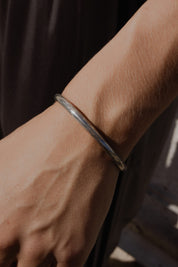 Silver Stripe Etched Bangle