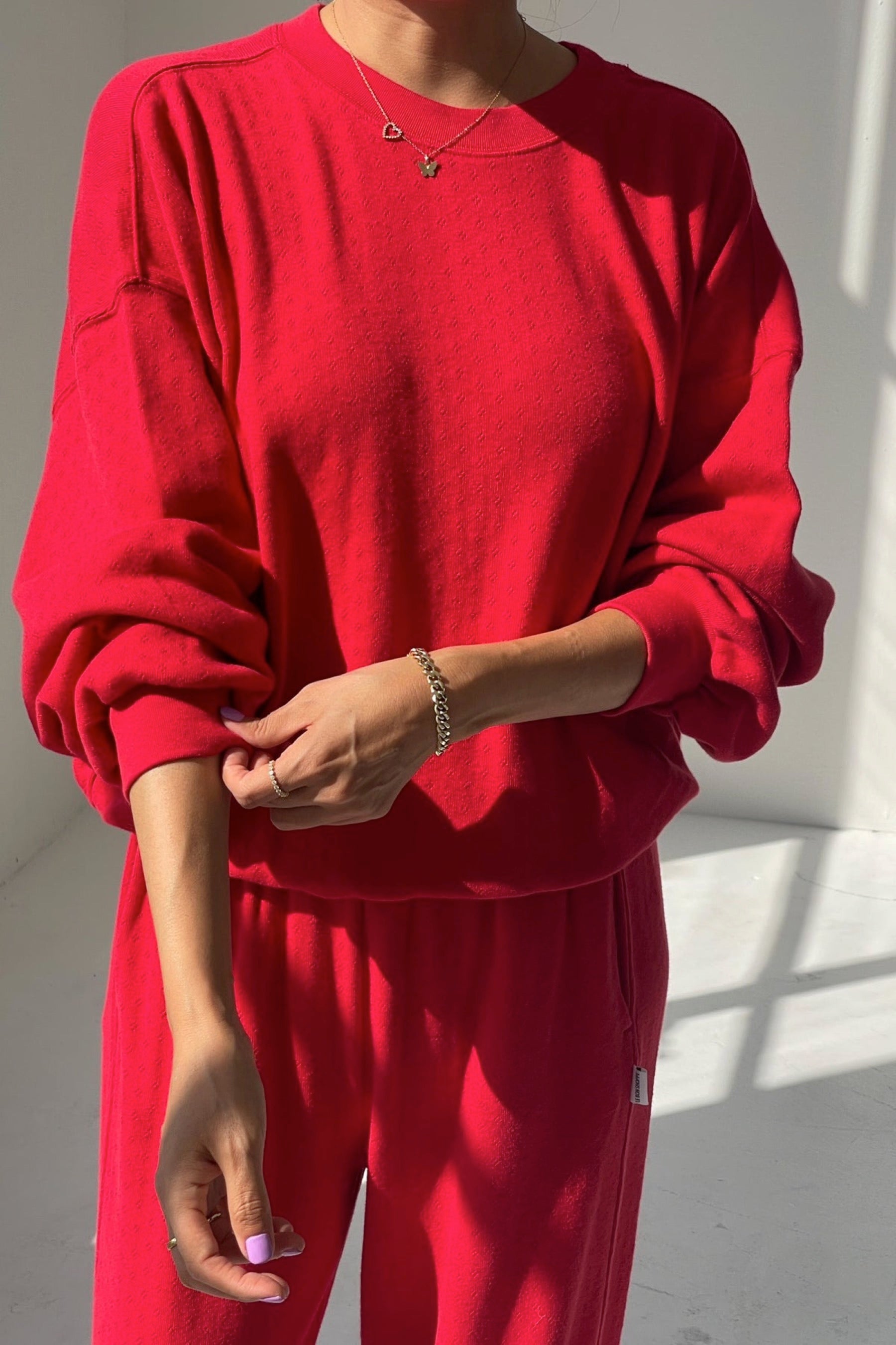 Red Apple Pointelle Sweatshirt