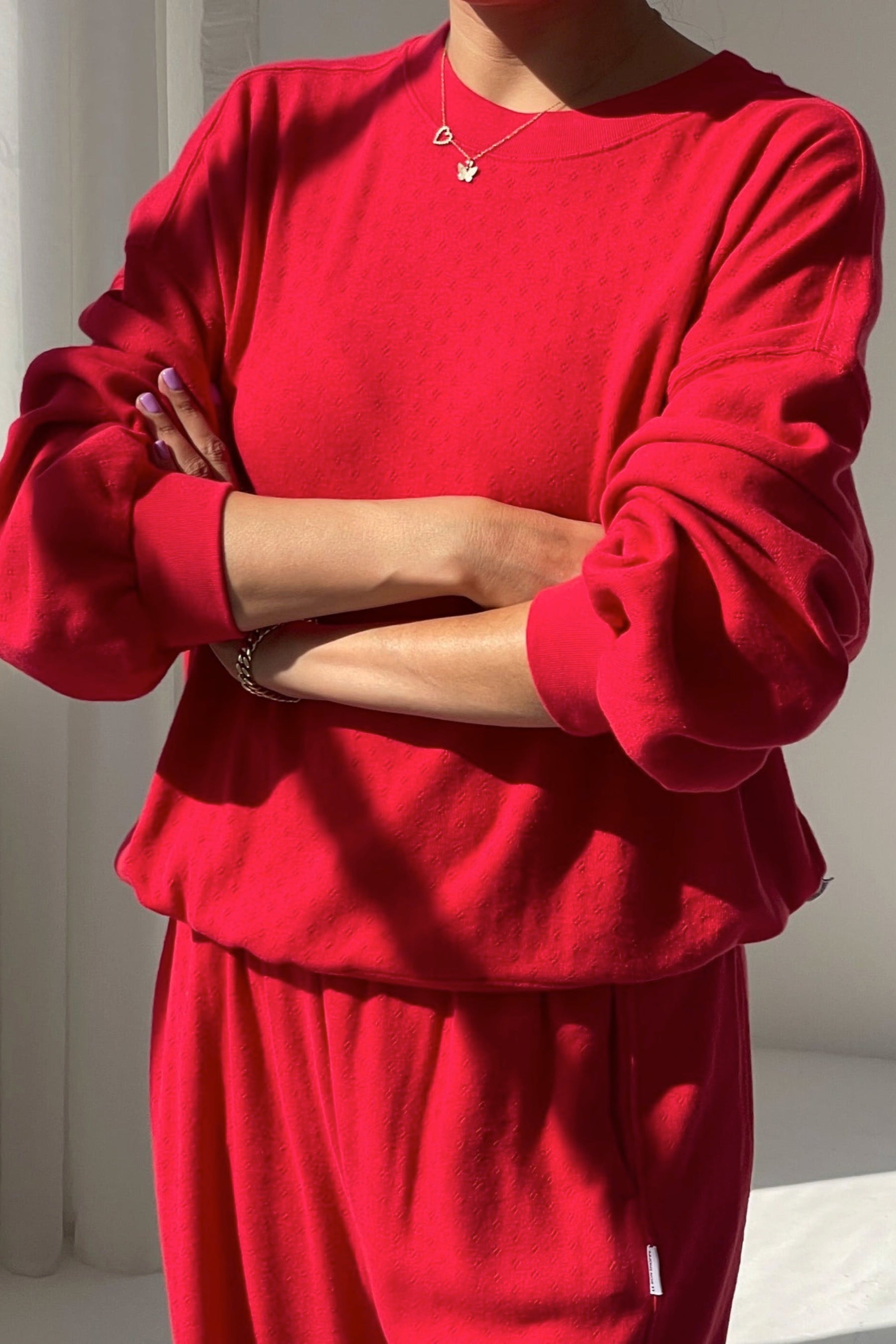 Red Apple Pointelle Sweatshirt