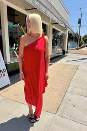 Red Stripe One Shoulder Dress