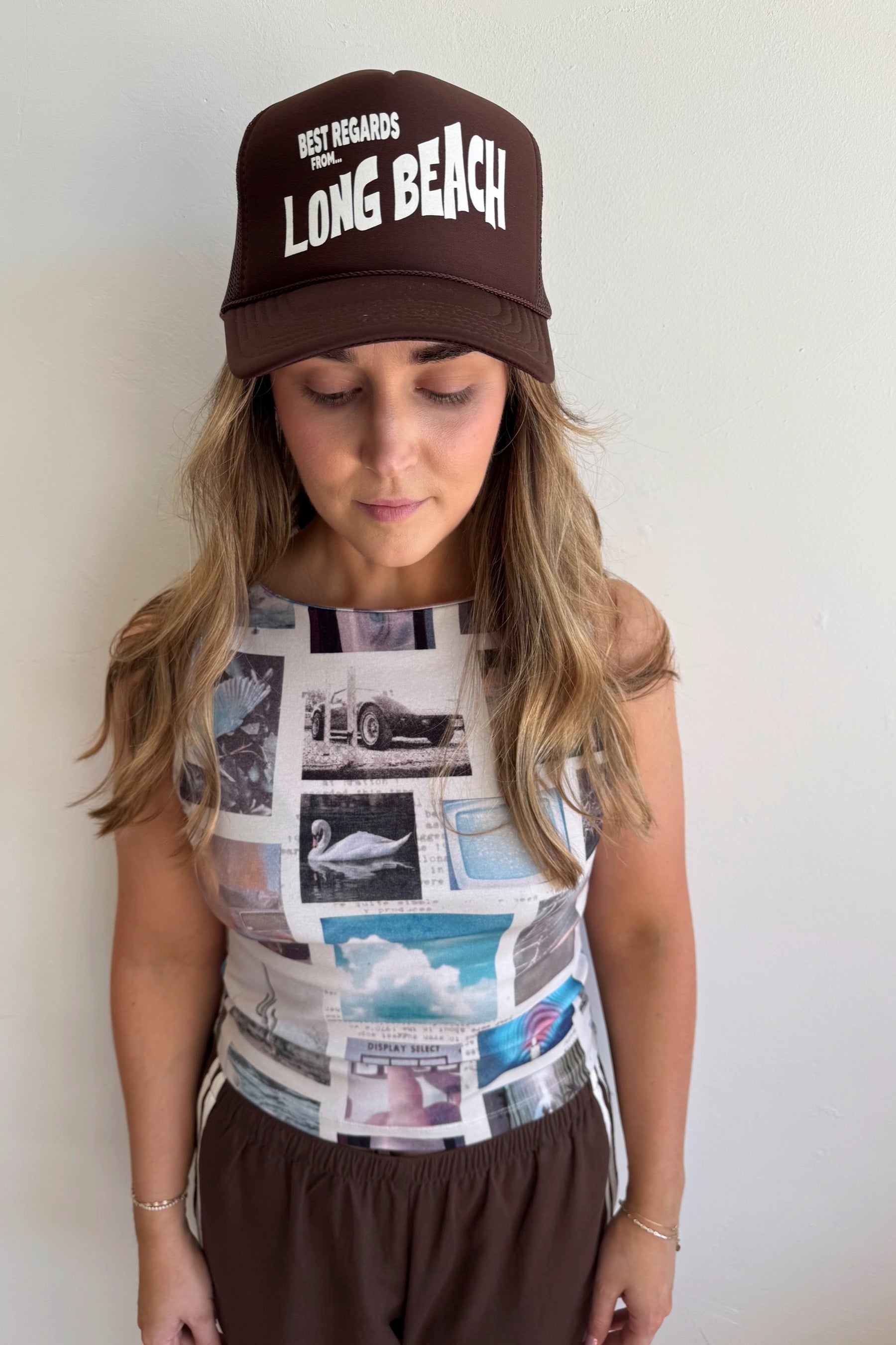 Brown Long Beach Postcard Hat