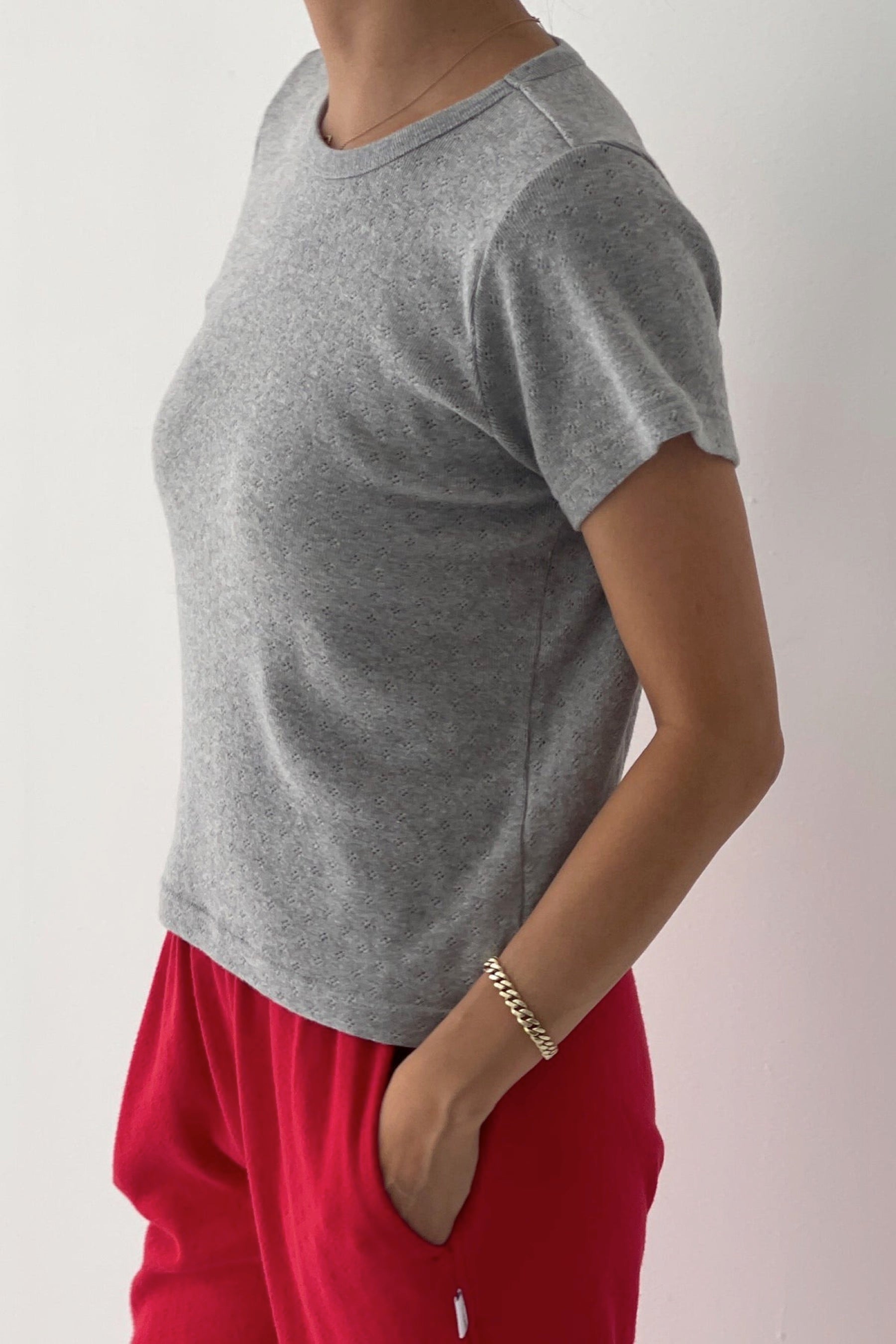 Melange Grey Pointelle Babe Tee