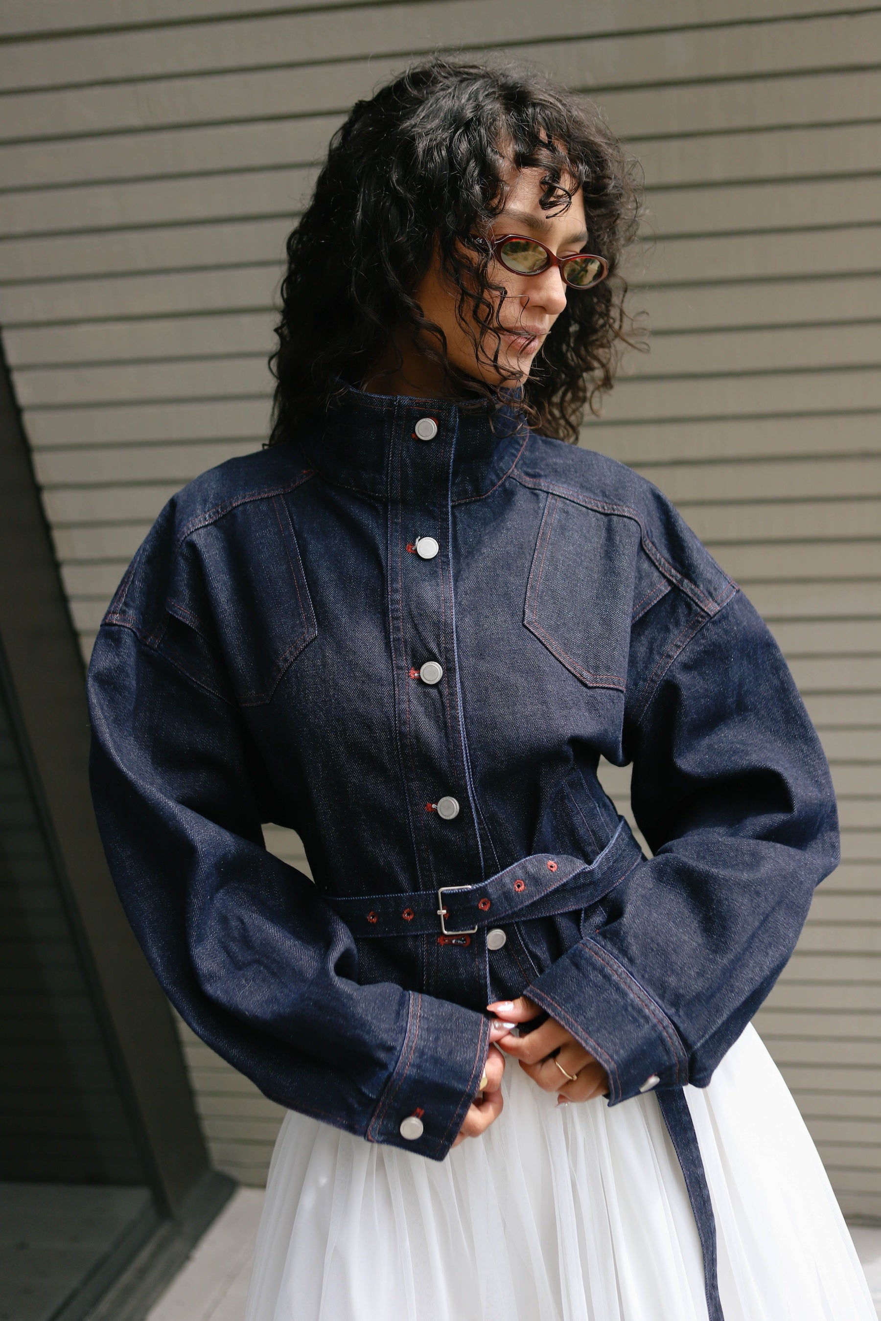 Denim Stand Collar Jacket