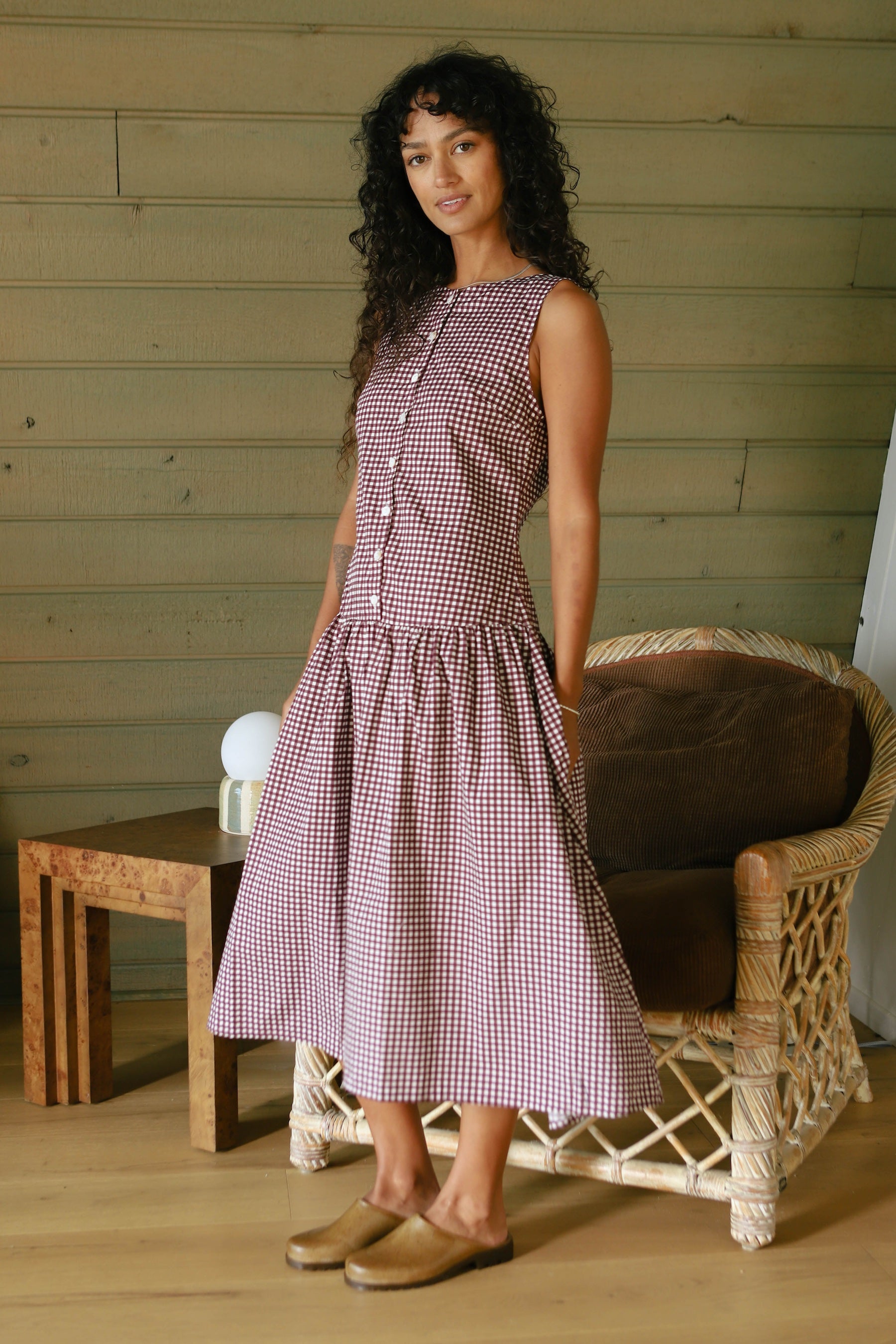 Wine Gingham Miriam Dress