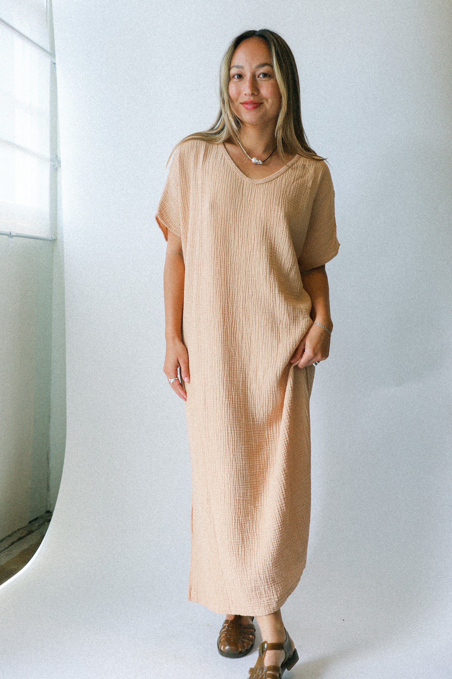 Peachy Tan Gauze Dress