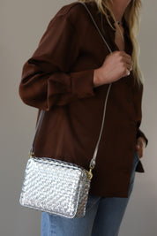 Silver Woven Checker Midi Sac