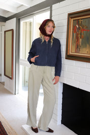 Indigo Pinstripe Cropped Jacket