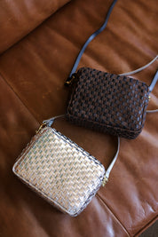 Silver Woven Checker Midi Sac