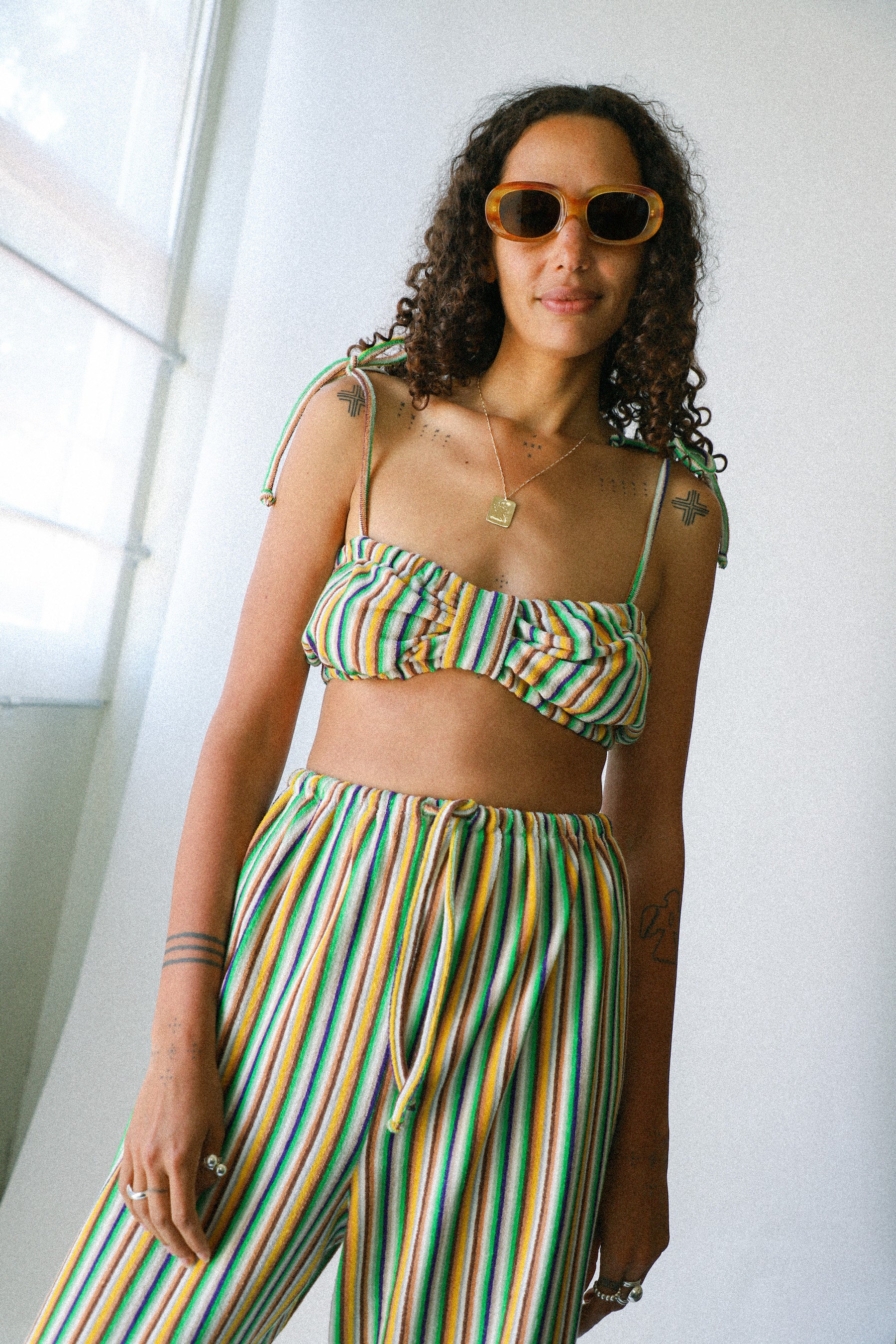 Green Stripe Terry Bra Top