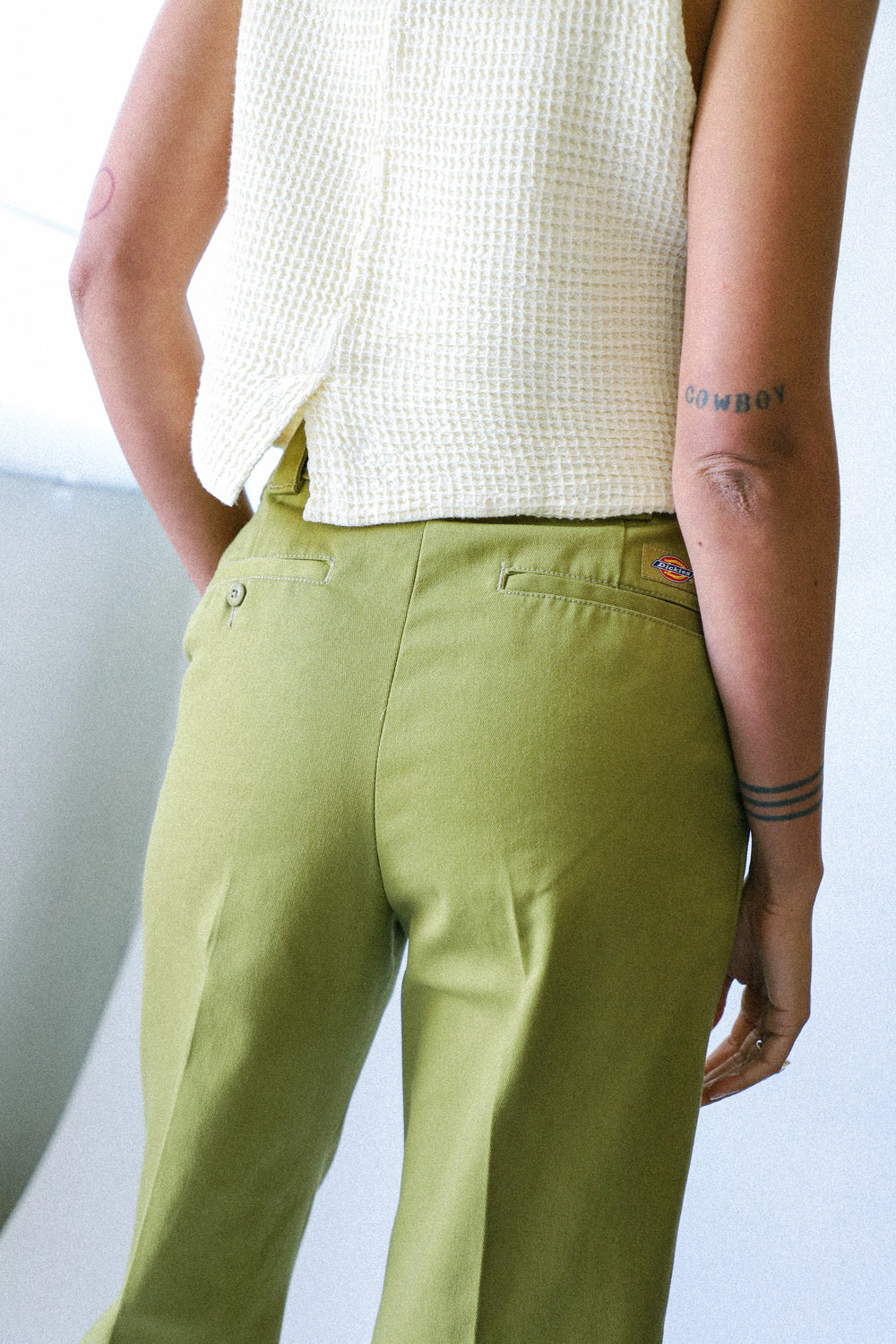 Rinsed Green Moss Crop Ankle Pant