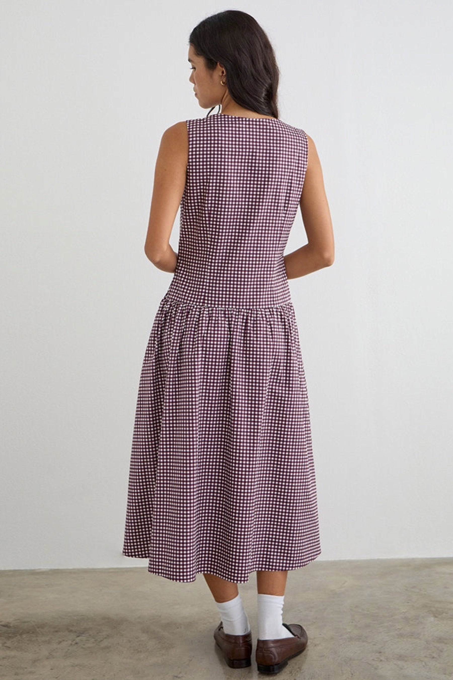 Wine Gingham Miriam Dress