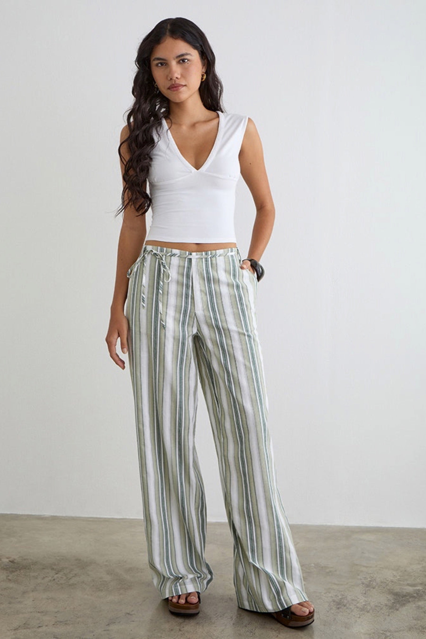Sage Stripe Morino Trouser