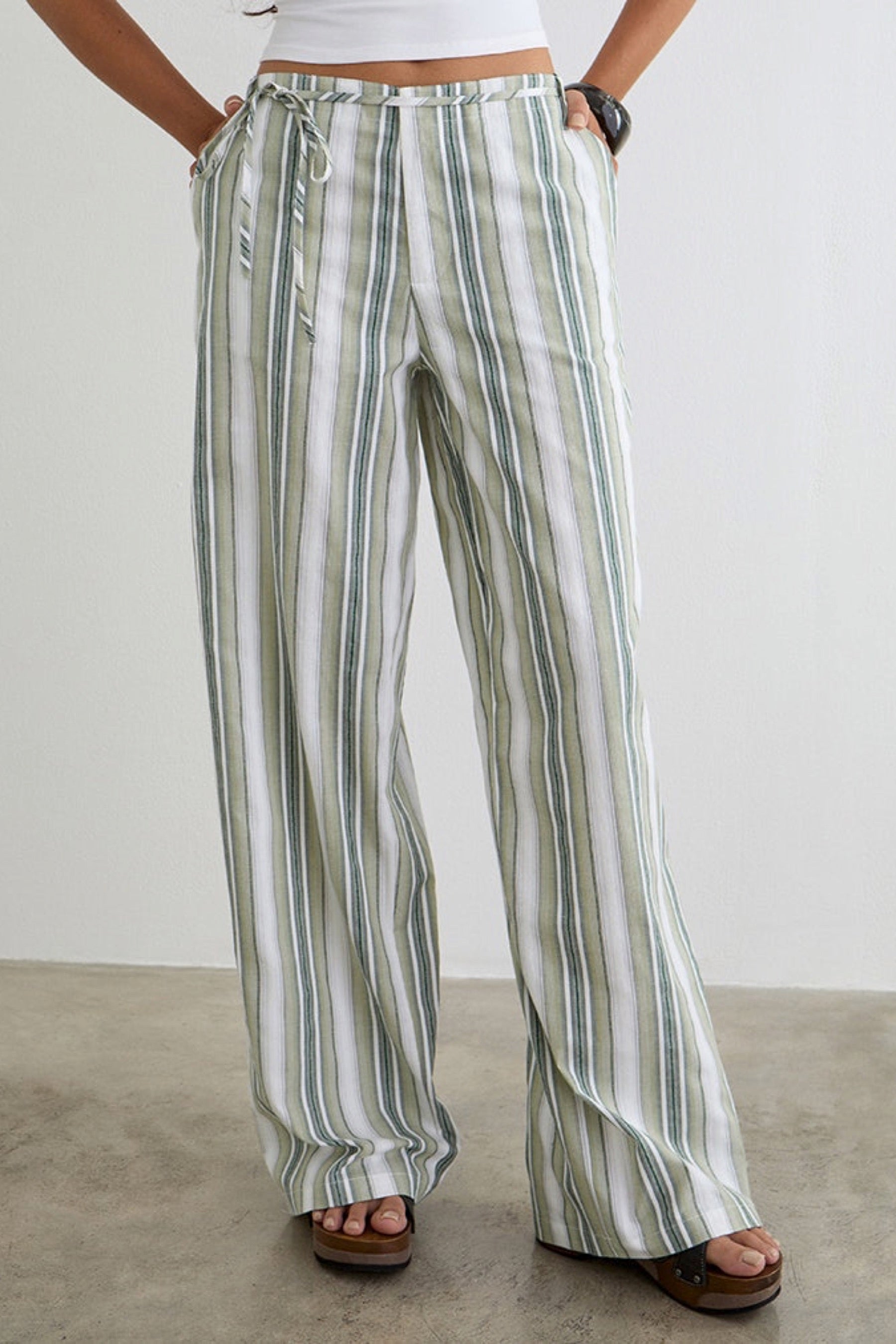 Sage Stripe Morino Trouser