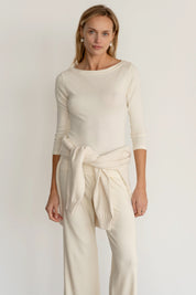 Creme Baby Rib Boat Neck
