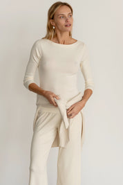 Creme Baby Rib Boat Neck
