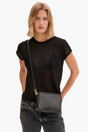 Black Diagonal Woven Midi Sac