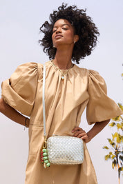 Silver Woven Checker Midi Sac