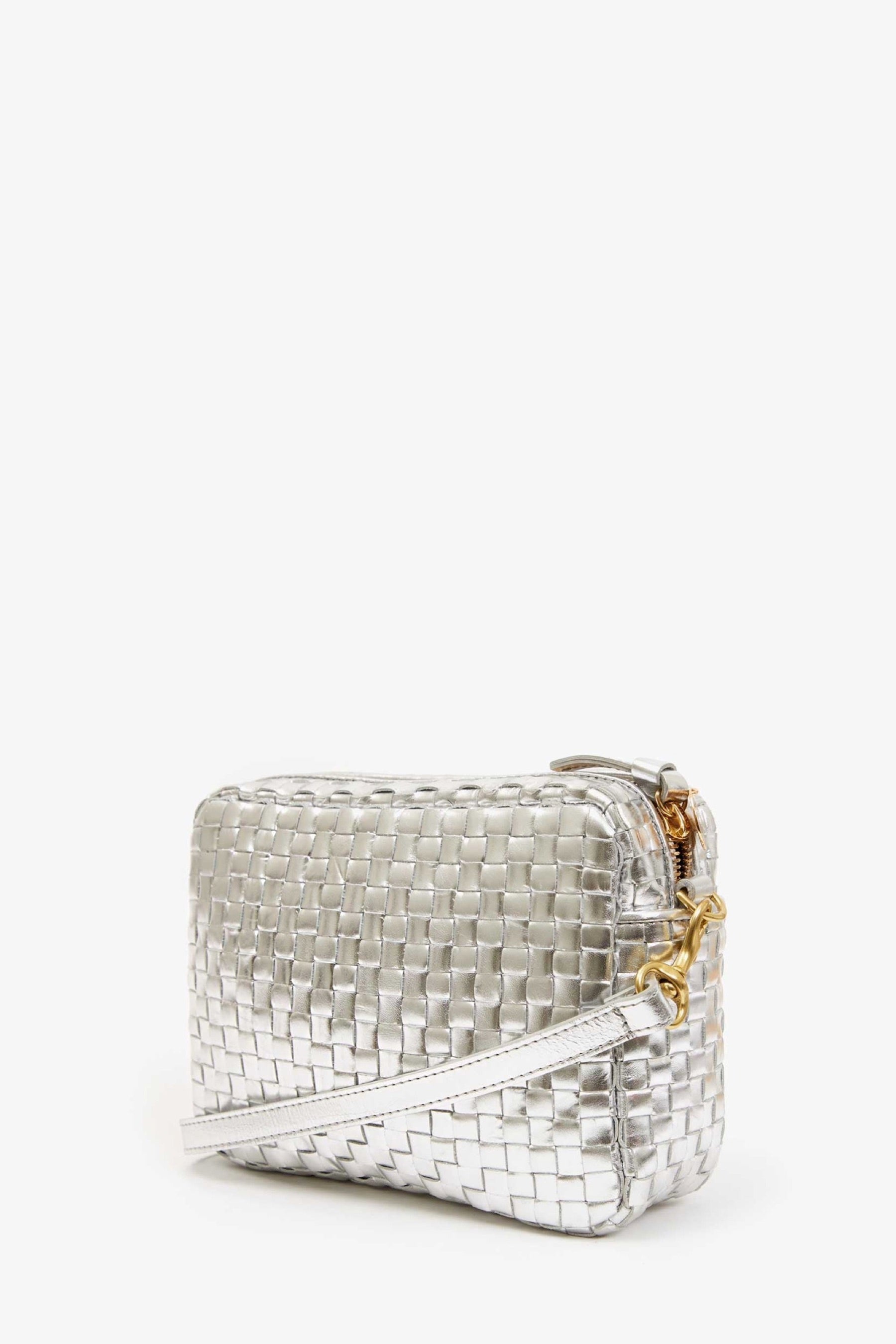 Silver Woven Checker Midi Sac