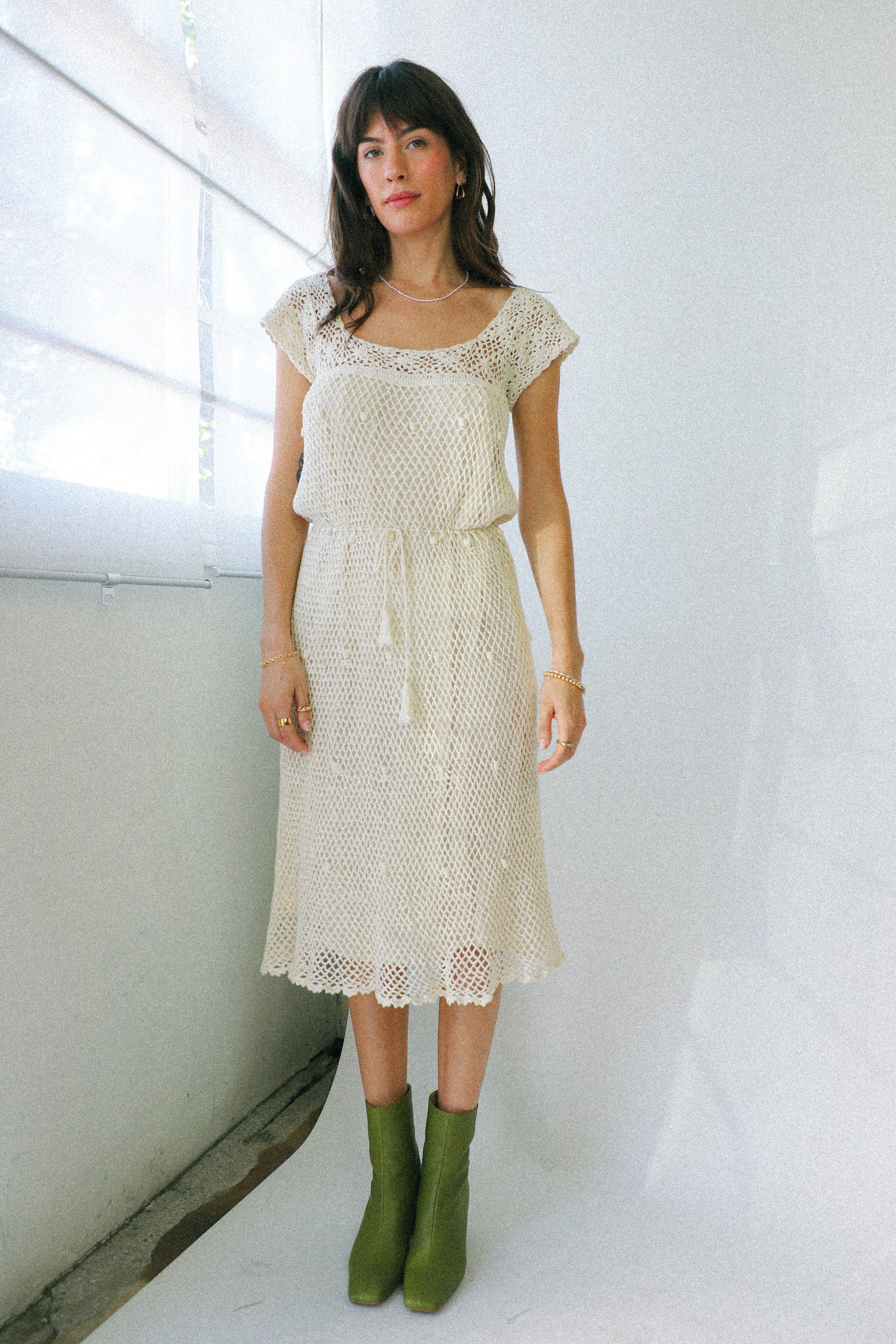 Ivory Crochet Midi Dress