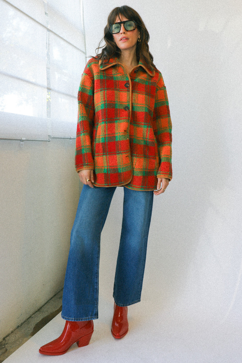 Orange Plaid Jesse Sherpa Jacket