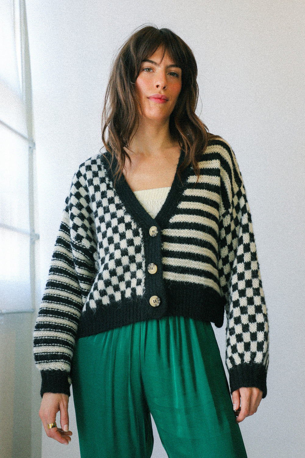 Black Mixed Checker Cardigan