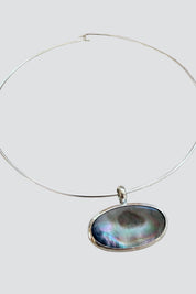 Silver Black MOP Oval Collar