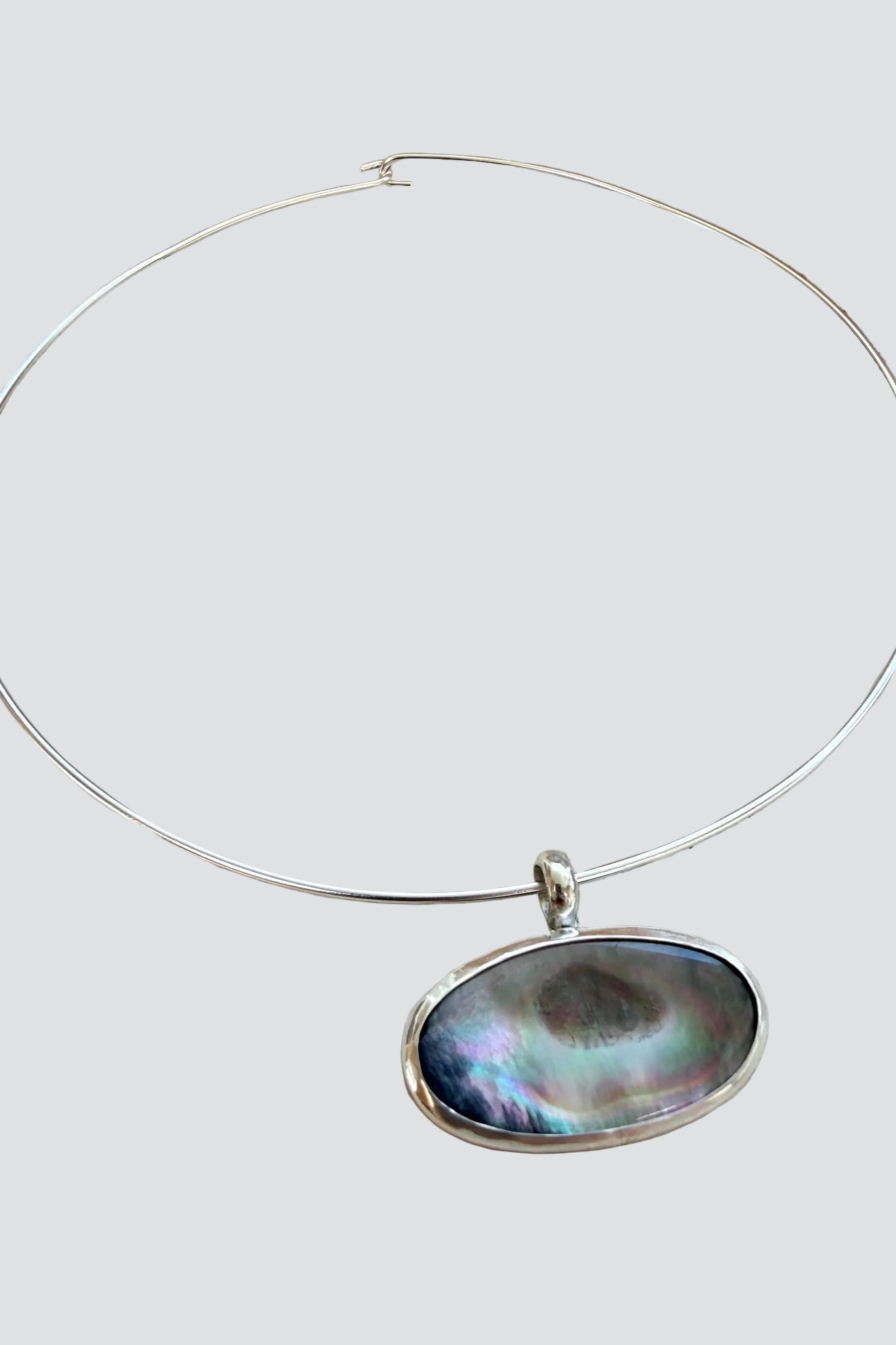 Silver Black MOP Oval Collar