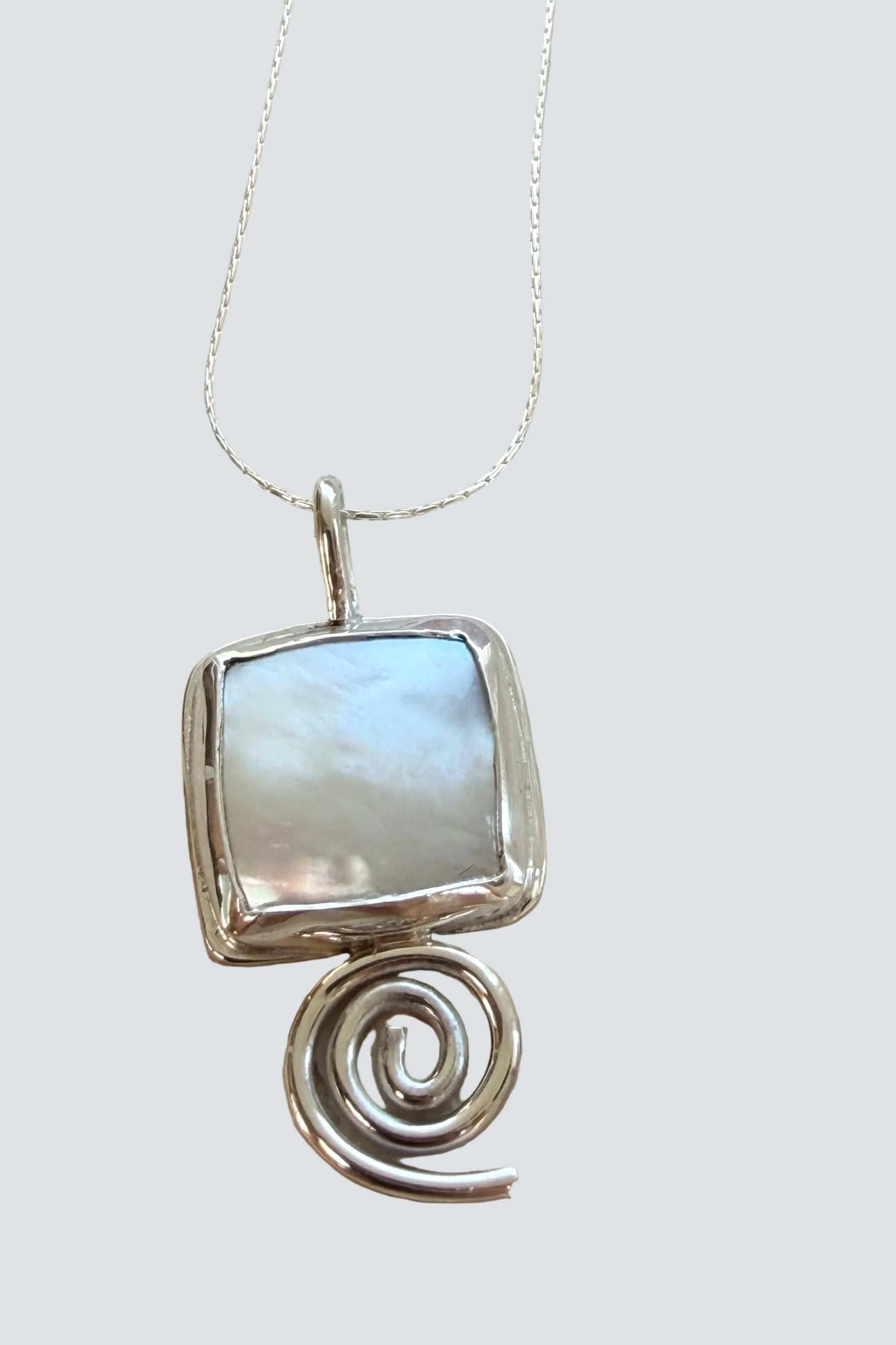 Silver Square MOP Swirl Necklace