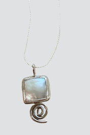 Silver Square MOP Swirl Necklace