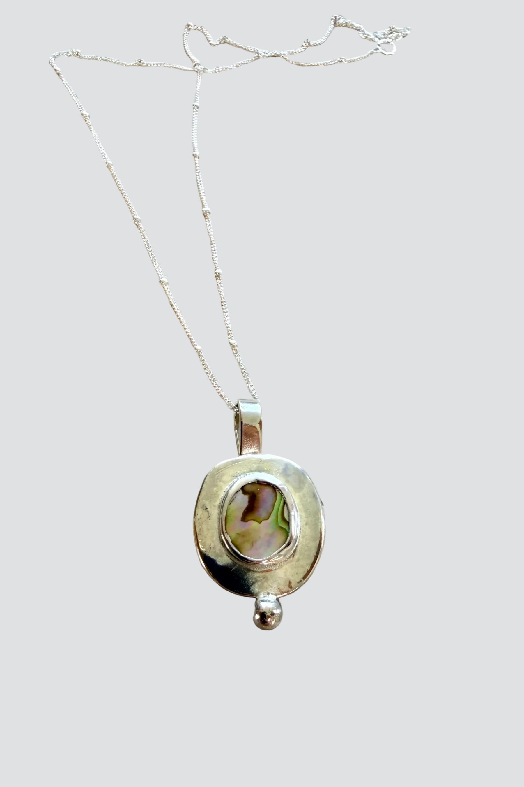 Silver Oval Abalone Medallion Necklace
