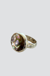 Silver Round Abalone Ring