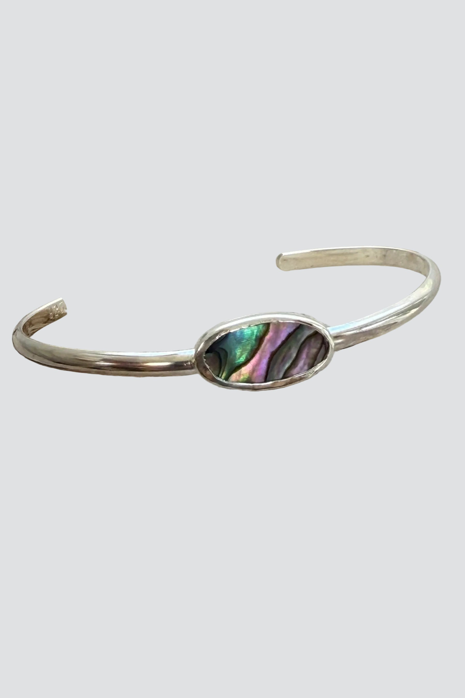 Silver Thin Oval Abalone Cuff