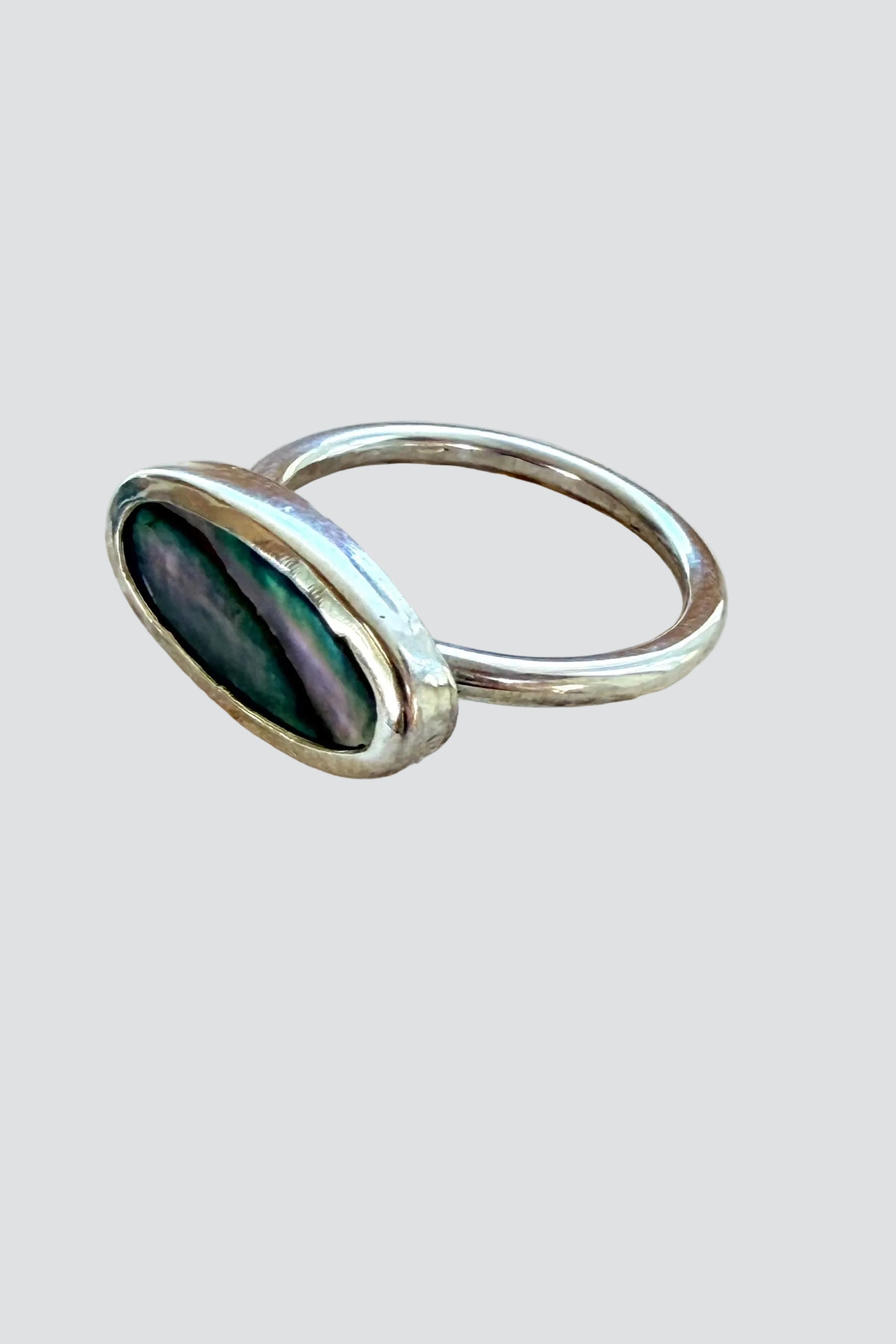Silver Thin Oval Abalone Ring