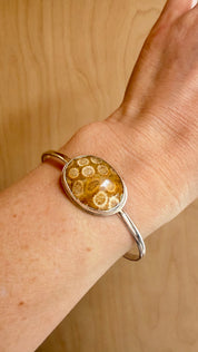 Silver Oval Fossilized Coral Cuff