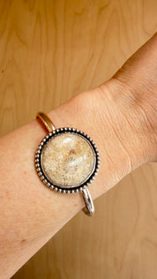 Silver Round Fossilized Coral Cuff