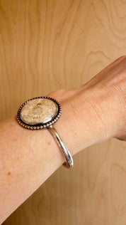 Silver Round Fossilized Coral Cuff