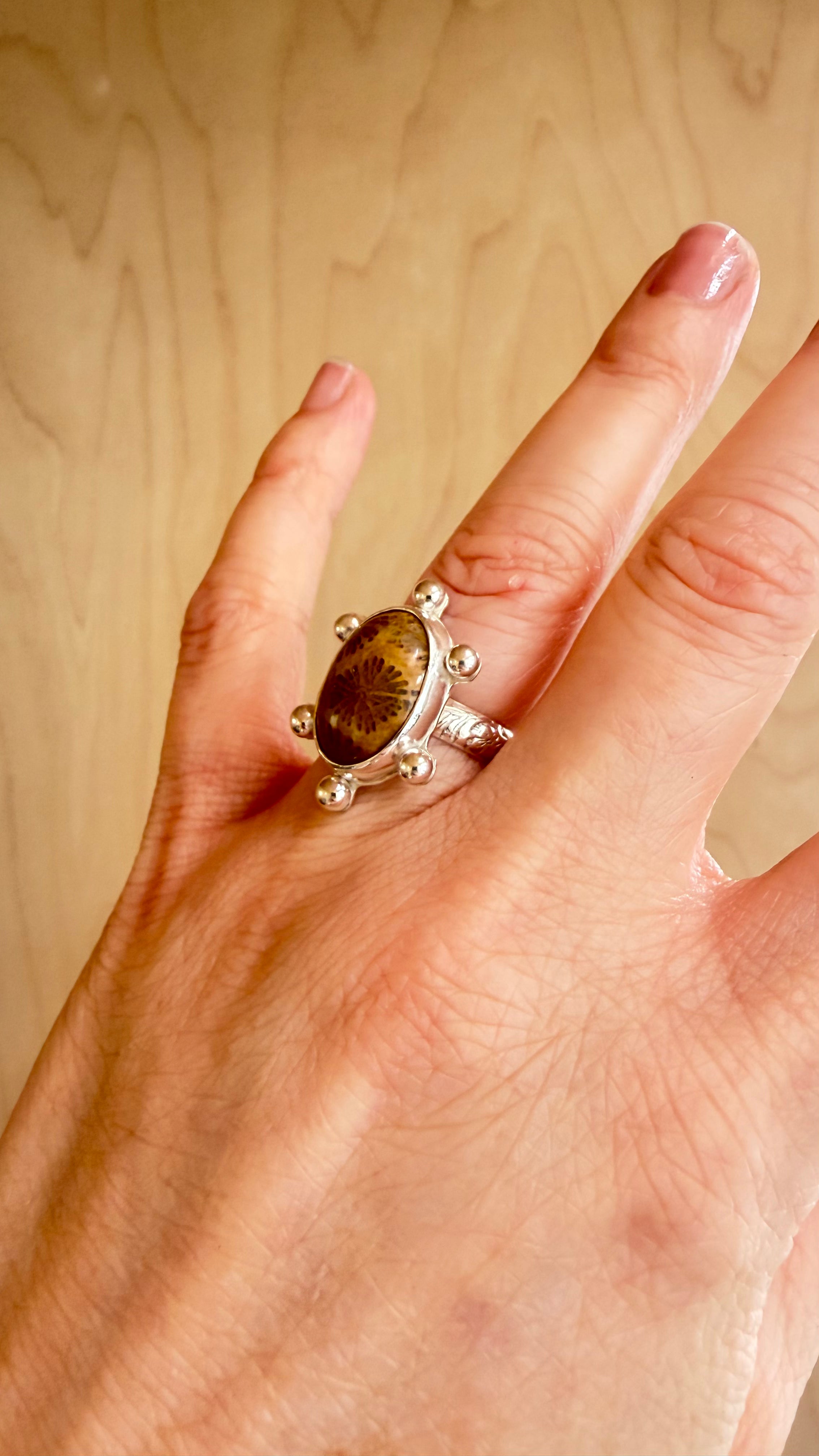 Sunshine Fossilized Coral Ring