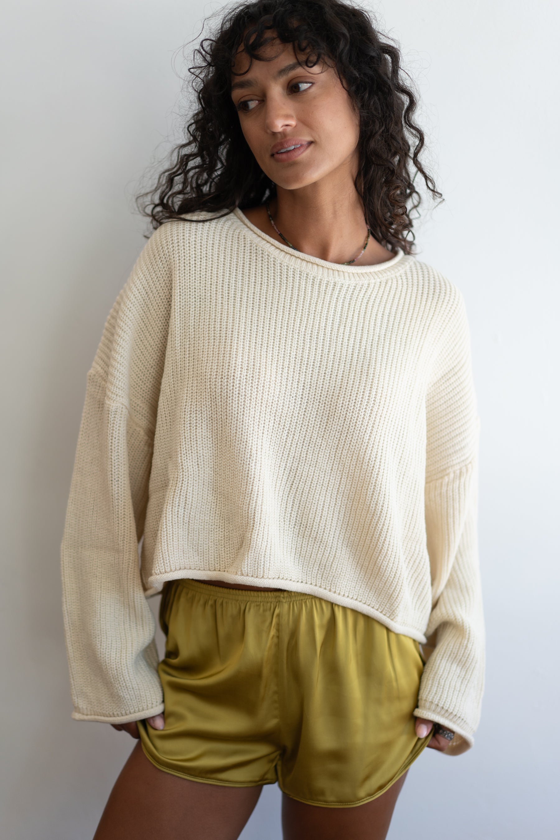 Ivory Boxy Knit Sweater