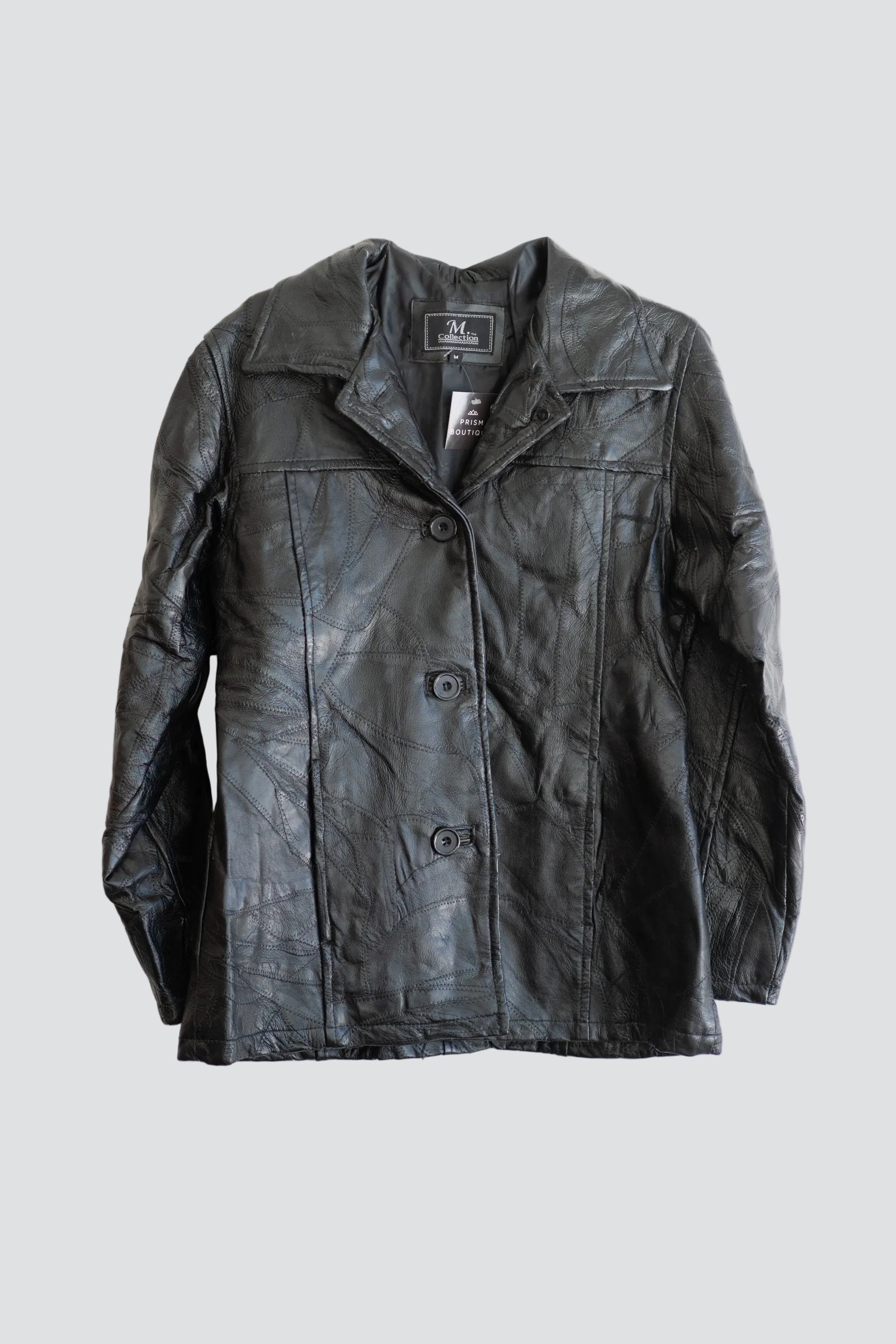 Black Stitched Leather Jacket