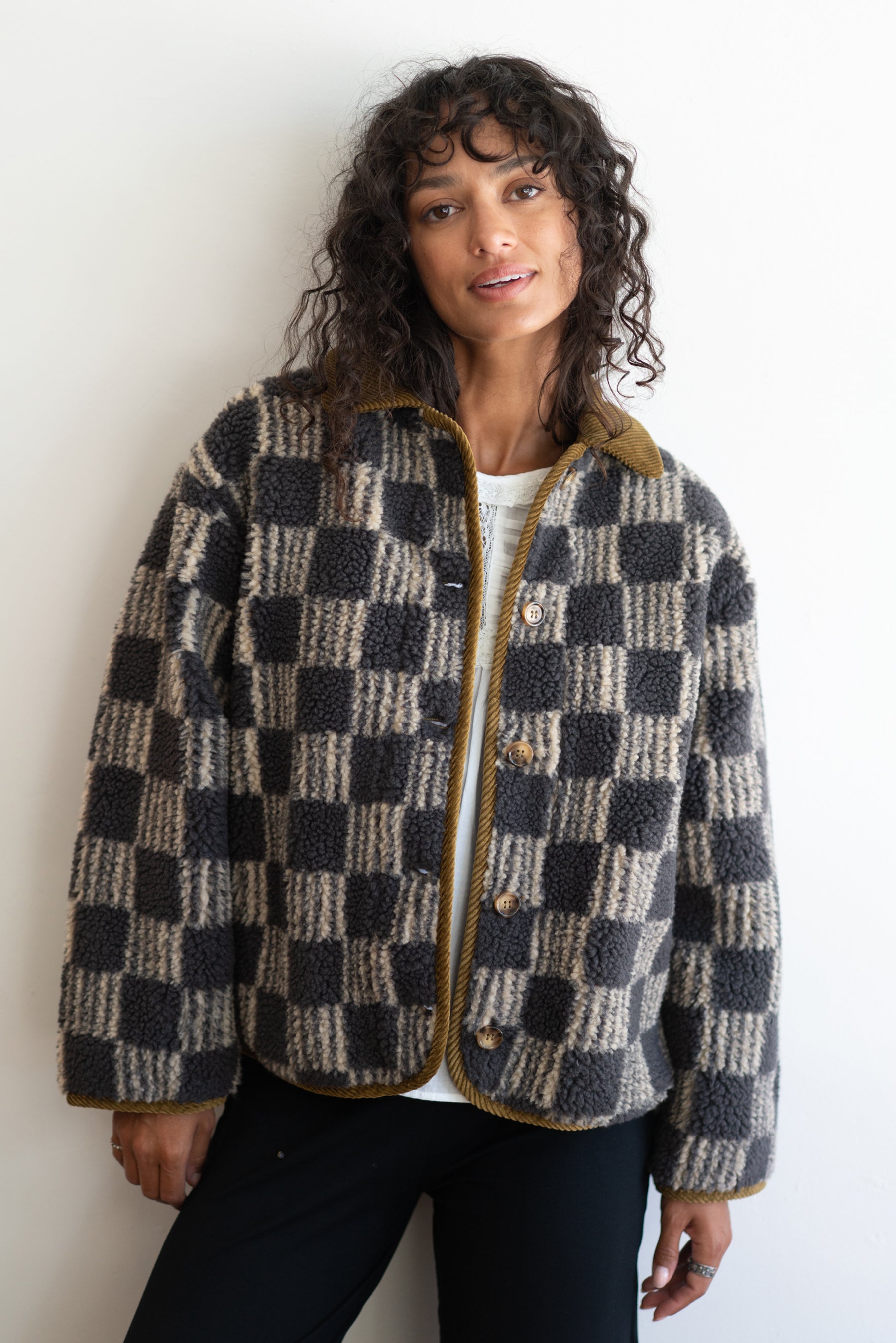 All Over Check Sherpa Jacket
