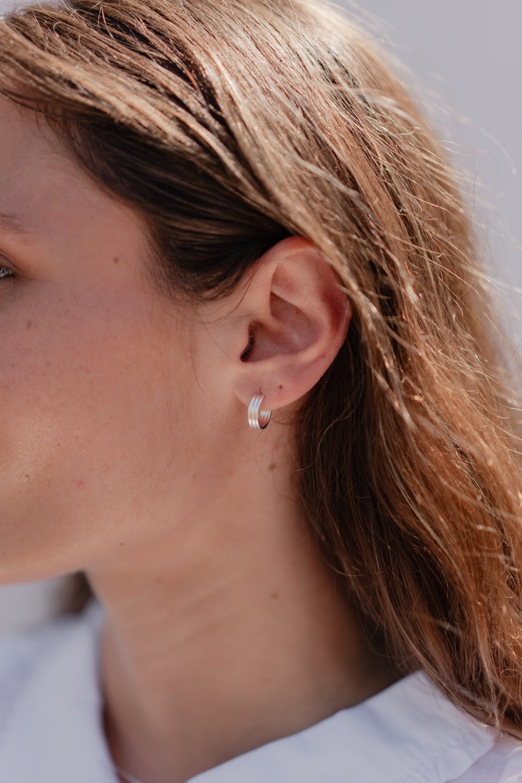 Silver Triple Row Hoops