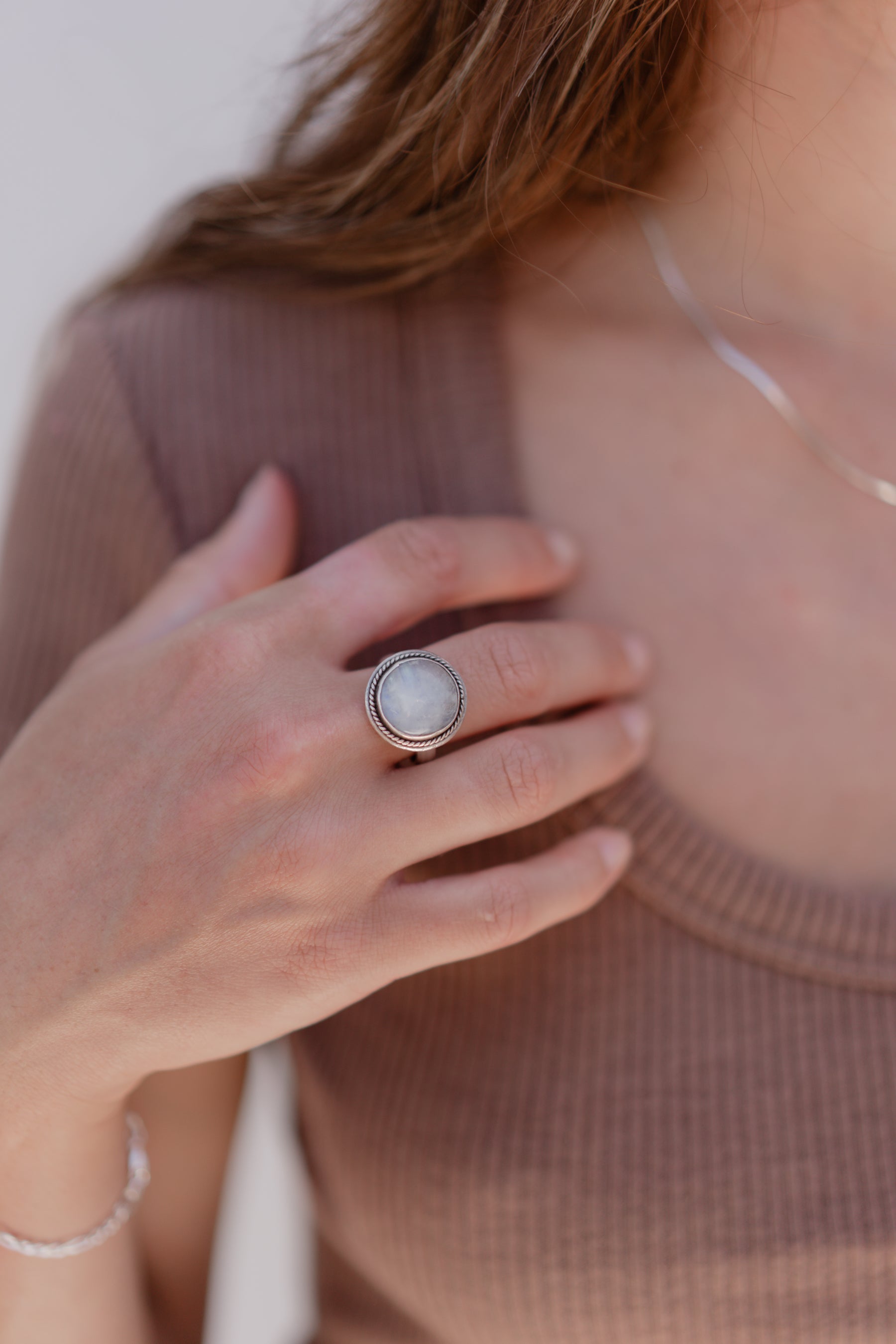 Sterling Round Moonstone Ring