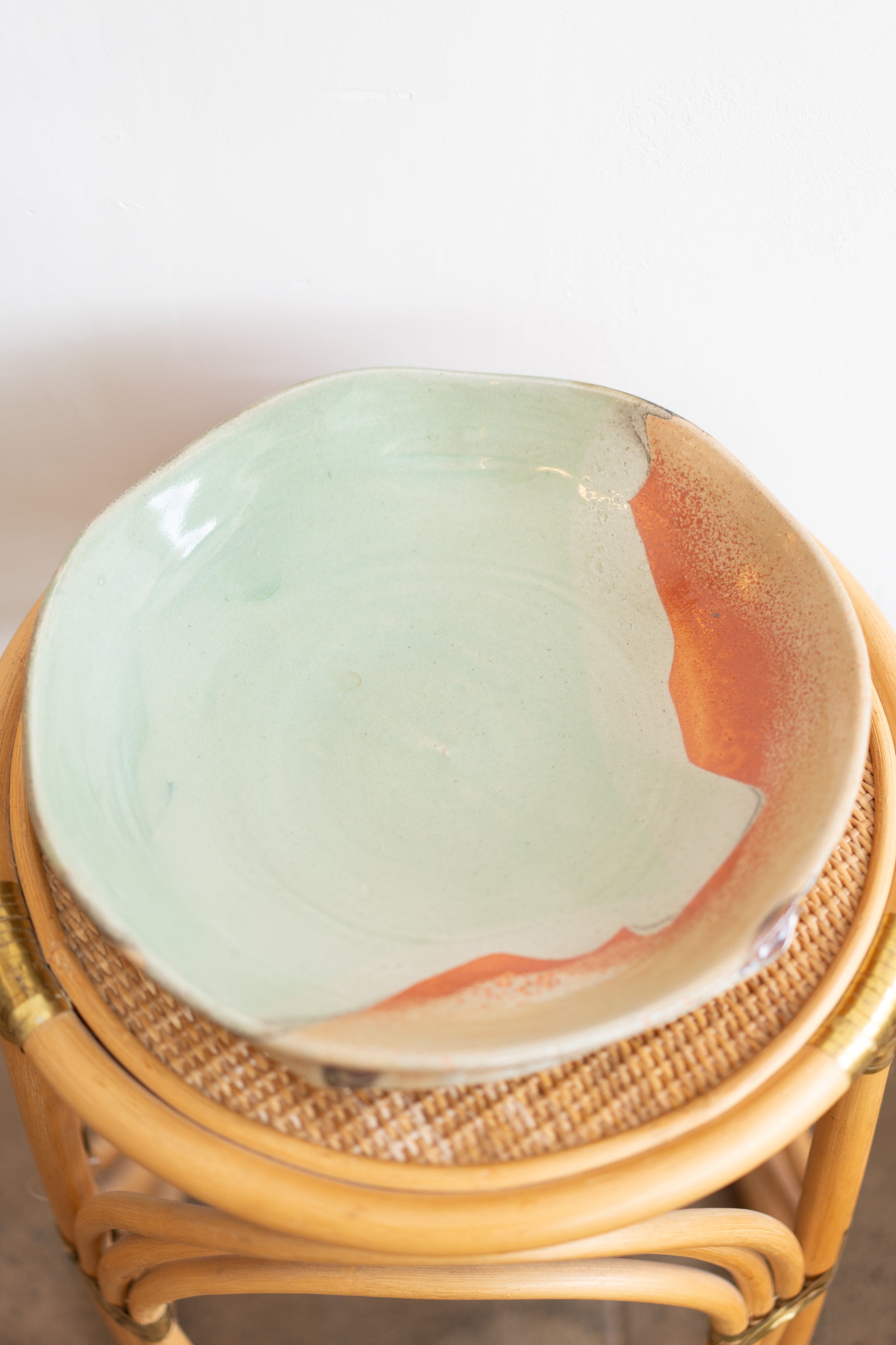 Sage + Rust Glazed Serving Bowl
