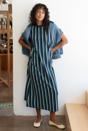 Navy Striped Long Jersey Dress