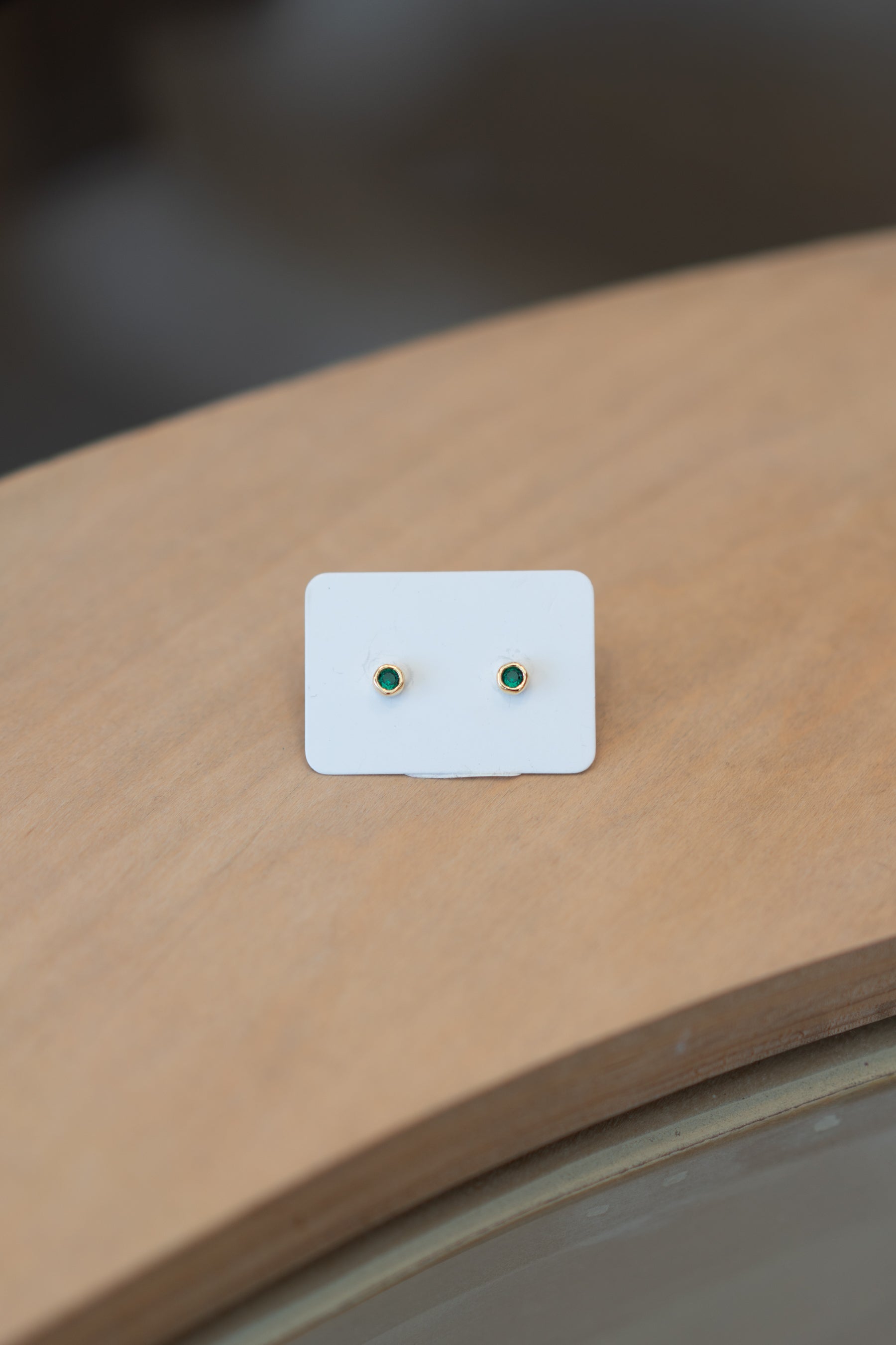 Gold Emerald Bezel Studs